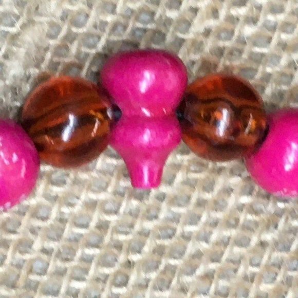 Exotic Asian Stretch Bracelet Hot Pink Amber Brown Round Retro BoHo - Picture 3 of 5